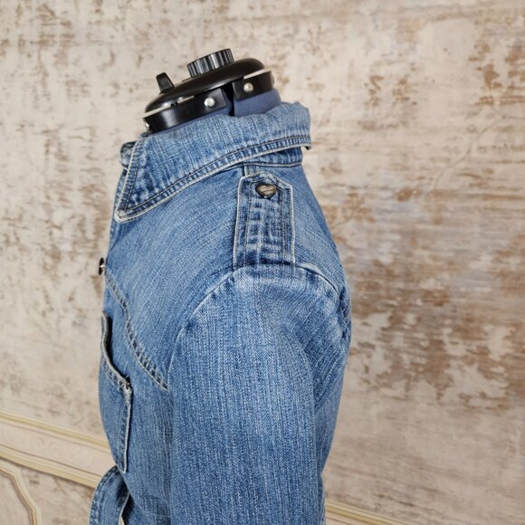 Vintage 1990s Denim Blue Chore Jacket Blue Cult Made in USA XS S Distressed 90s - Picture 10 of 12